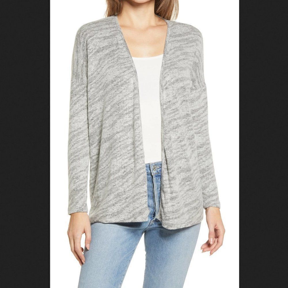 Bobeau Grey Zebra Hacci Open Cardigan Size XS